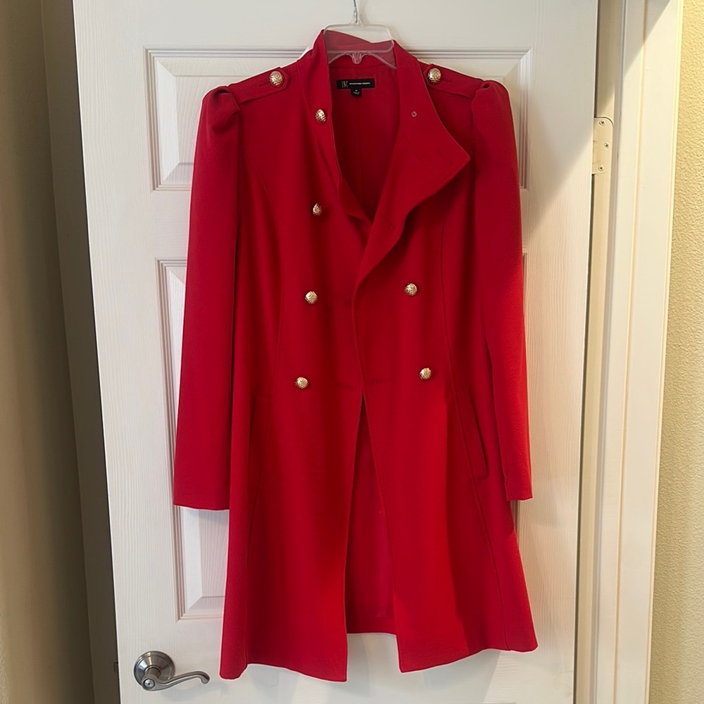 I•N•C Red Double-Breasted Trench Coat with Wide Lapel